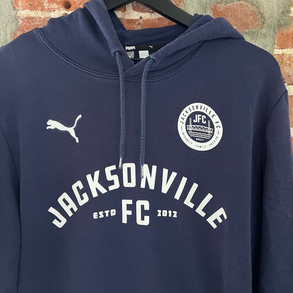 Jacksonville FC Football Club Soccer Mens Navy Puma Hoodie Sweatshirt L 23x27